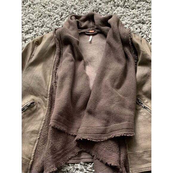 b5 Free People brown Boho Foated Drape Front Moto Jacket Coat sz 4 - Picture 3 of 9
